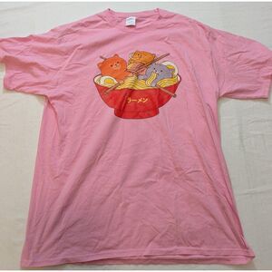 Cat Ramen Graphic T Shirt XL Pink Kawaii Anime Food Cute Kitty Tee